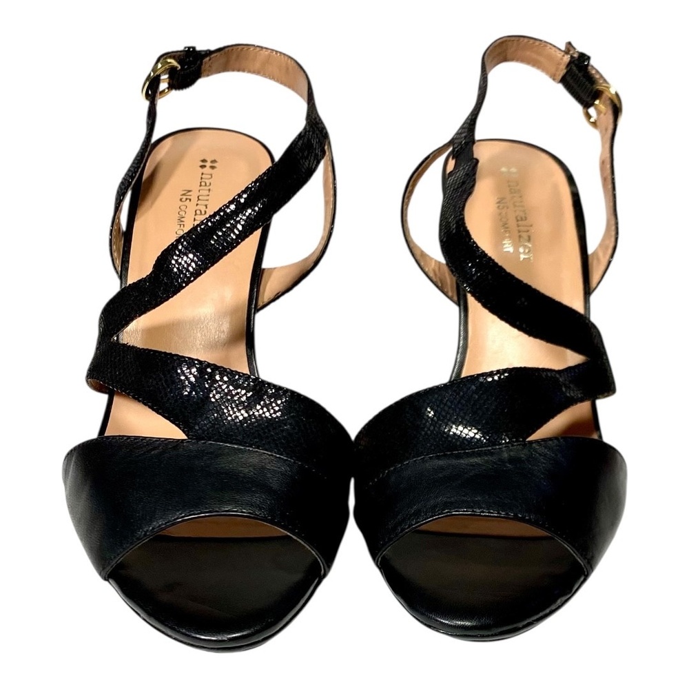 Naturalizer Women’s Size 8.5 Black Strappy Heels N5 Comfort Snakeskin Texture
